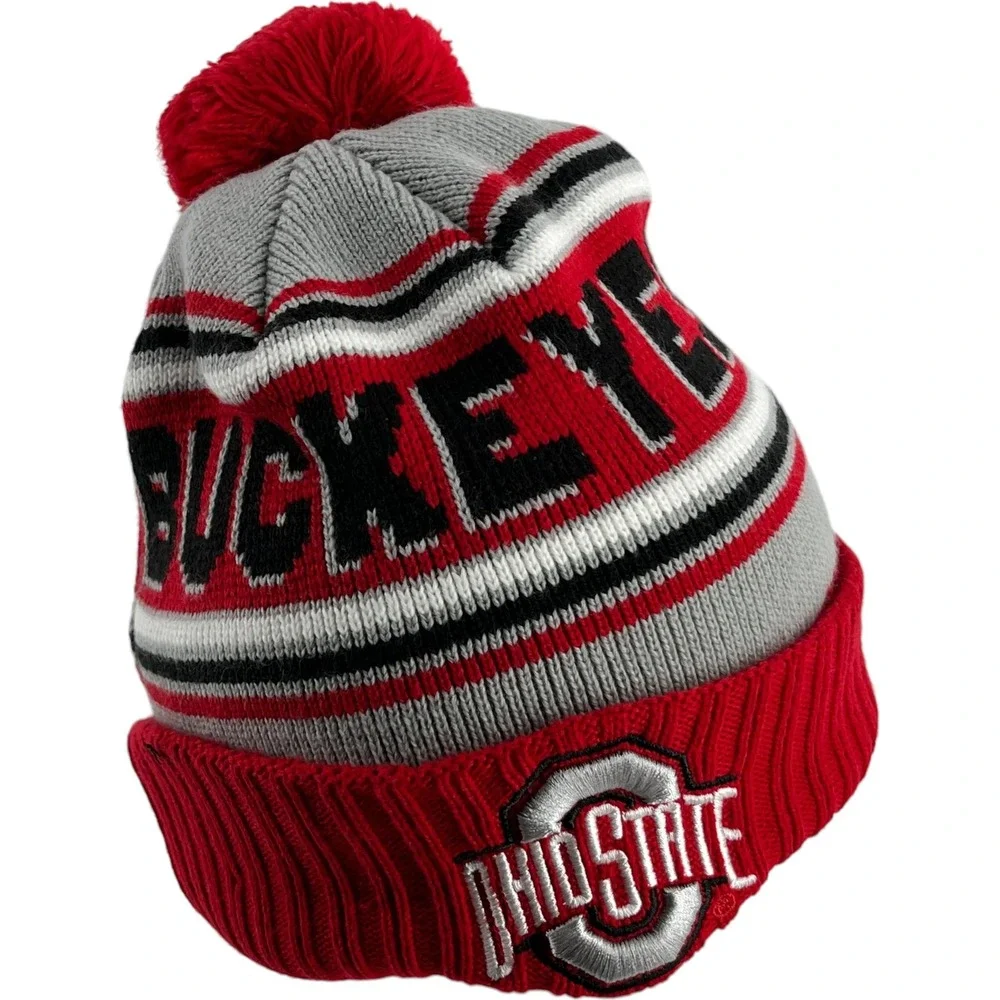 New Era Ohio State Buckeyes Beanie Hat Red Gray Knit Pom Cuffed NCAA Mens OSFM